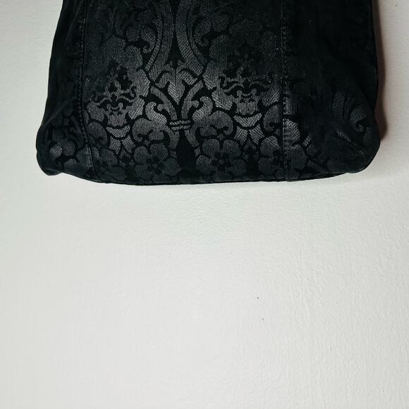 Genuine Leather Gold Zip Black Floral Design Crossbody Strap Bag - Picture 9 of 13